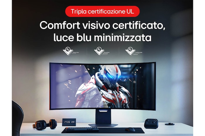 Comfort visivo certificato e luce blu minimizzata Monitor Gaming 45GX950A-B